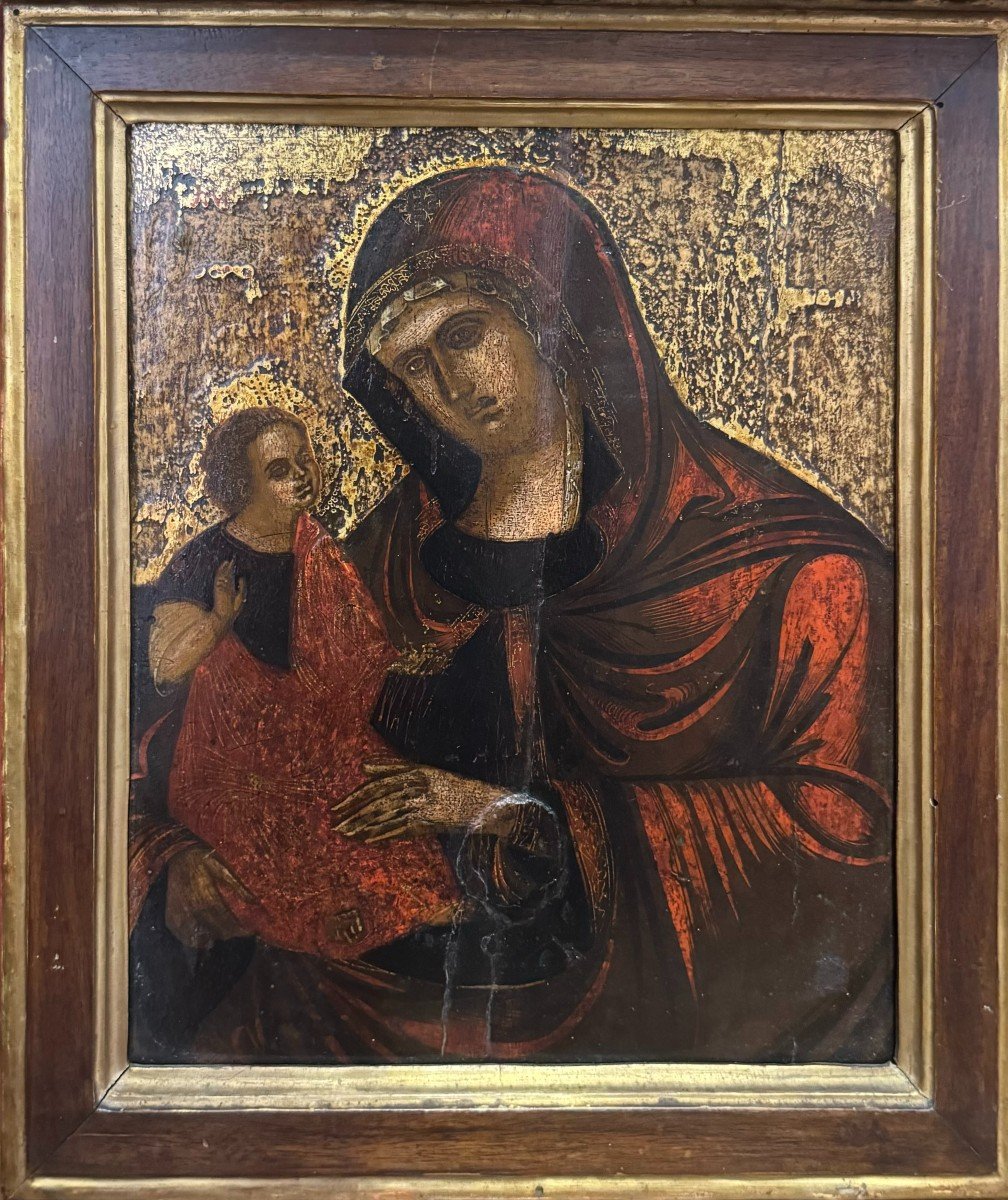 DIPINTO MADONNA COL BAMBINO, AMBITO VENETO-CRETESE XVII Secolo.-photo-1