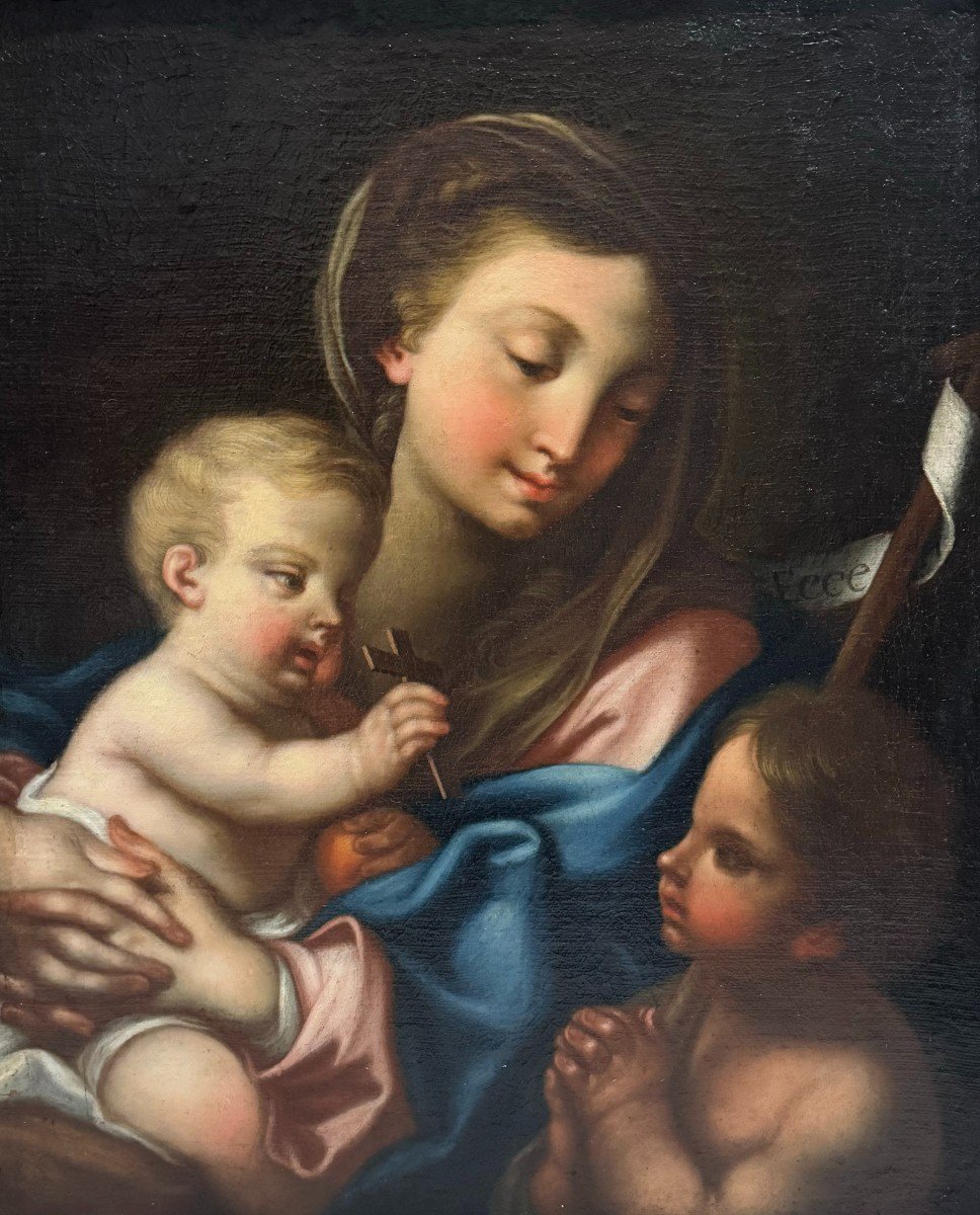 Madonna con Bambino e S. Giovannino - dipinto su tela XVII secolo-photo-2