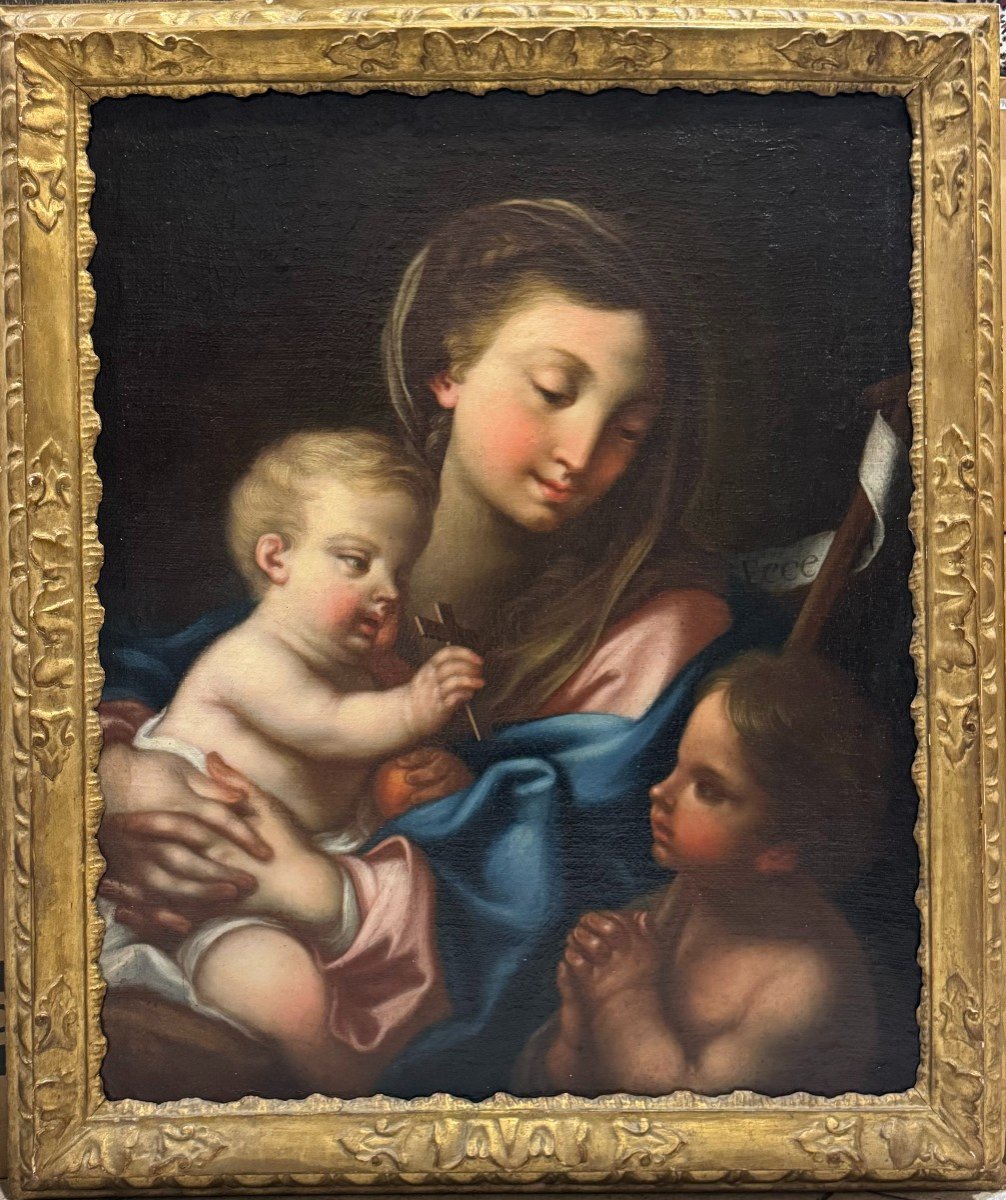 Madonna con Bambino e S. Giovannino - dipinto su tela XVII secolo-photo-3