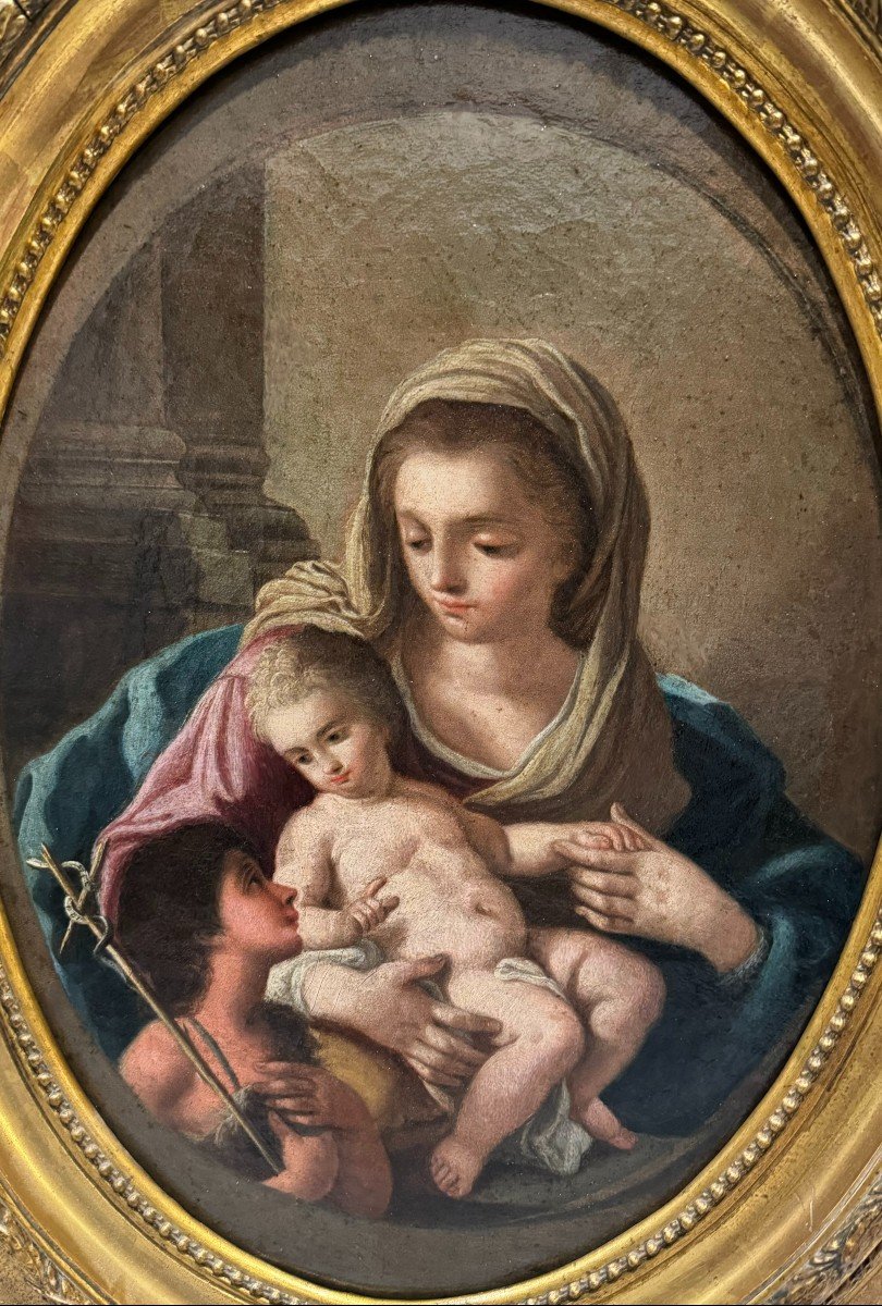 Madonna con Bambino e San Giovannino- dipinto su tela metà XVIII secolo-photo-2