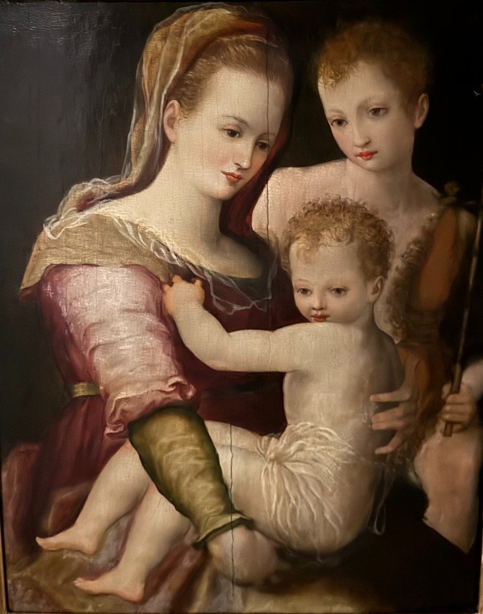 Madonna con Bambino e San Giovannino- dipinto su tavola - Alessandro Allori