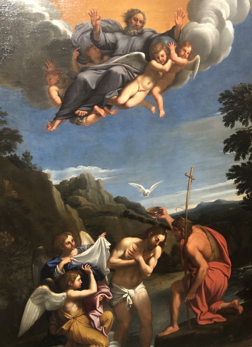 Peinture à l'huile sur toile "Baptême de Jésus" fin 18ème siècle-photo-2