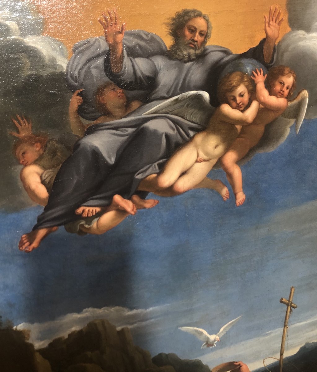 Peinture à l'huile sur toile "Baptême de Jésus" fin 18ème siècle-photo-3