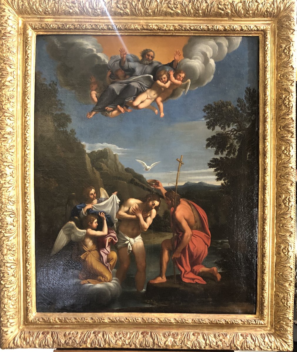 Peinture à l'huile sur toile "Baptême de Jésus" fin 18ème siècle