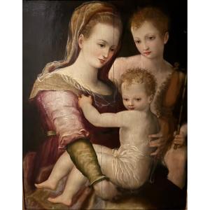 Madonna con Bambino e San Giovannino- dipinto su tavola - Alessandro Allori