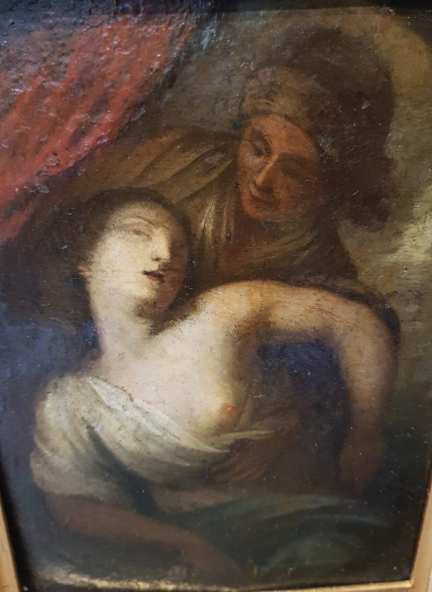 Olio su rame raffigurante suicidio di Lucrezia. Firenze,XVII secolo.-photo-2