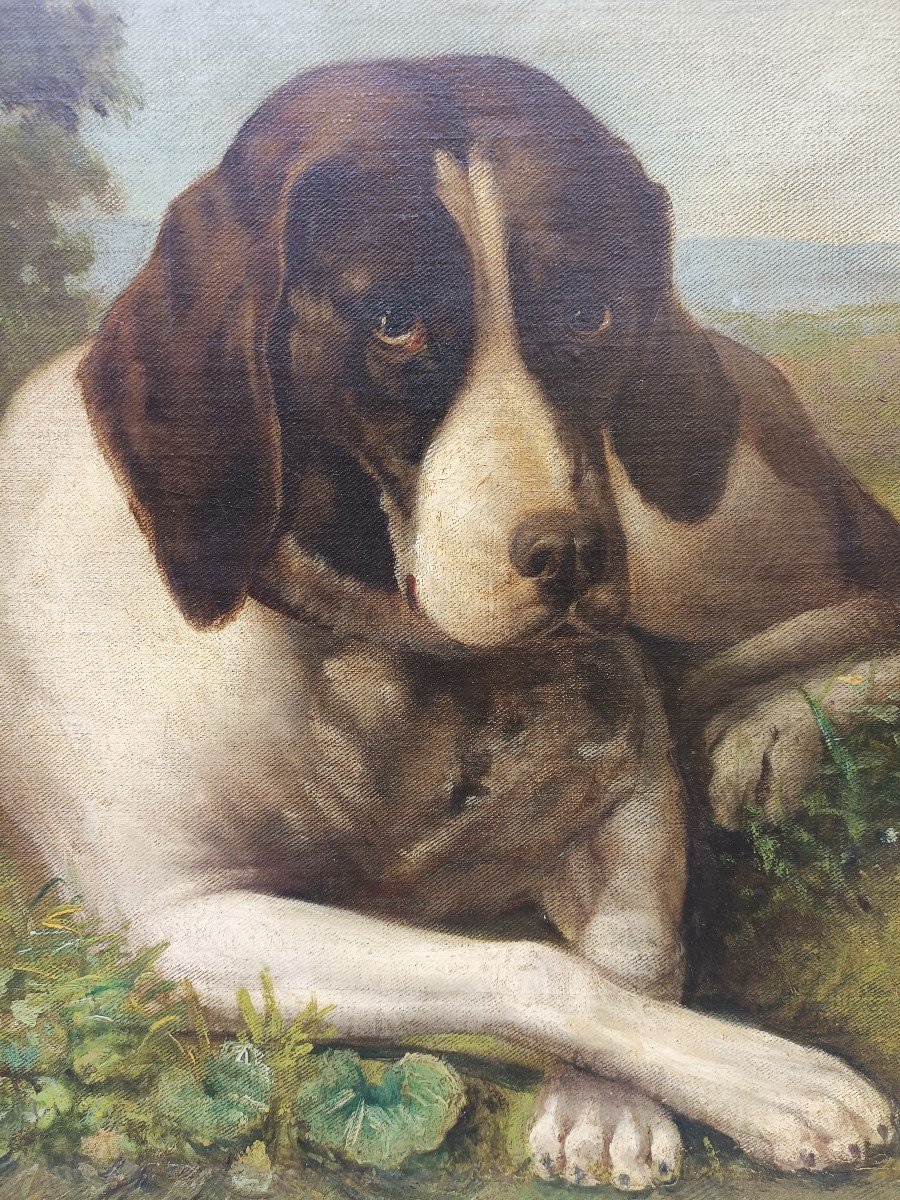 Dipinto raffigurante cane . Francia XIX secolo. -photo-3