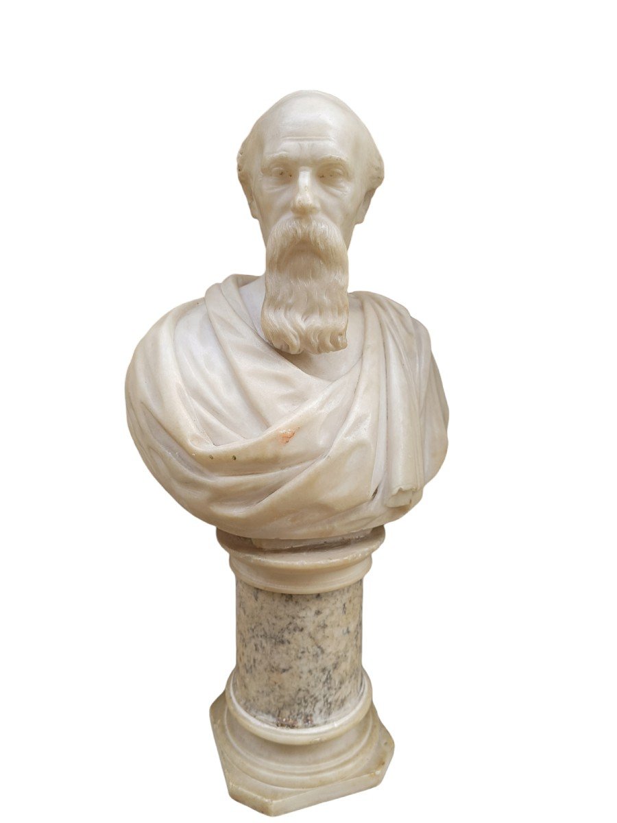 Busto di filosofo  in alabastro. Italia,metà XIX secolo.