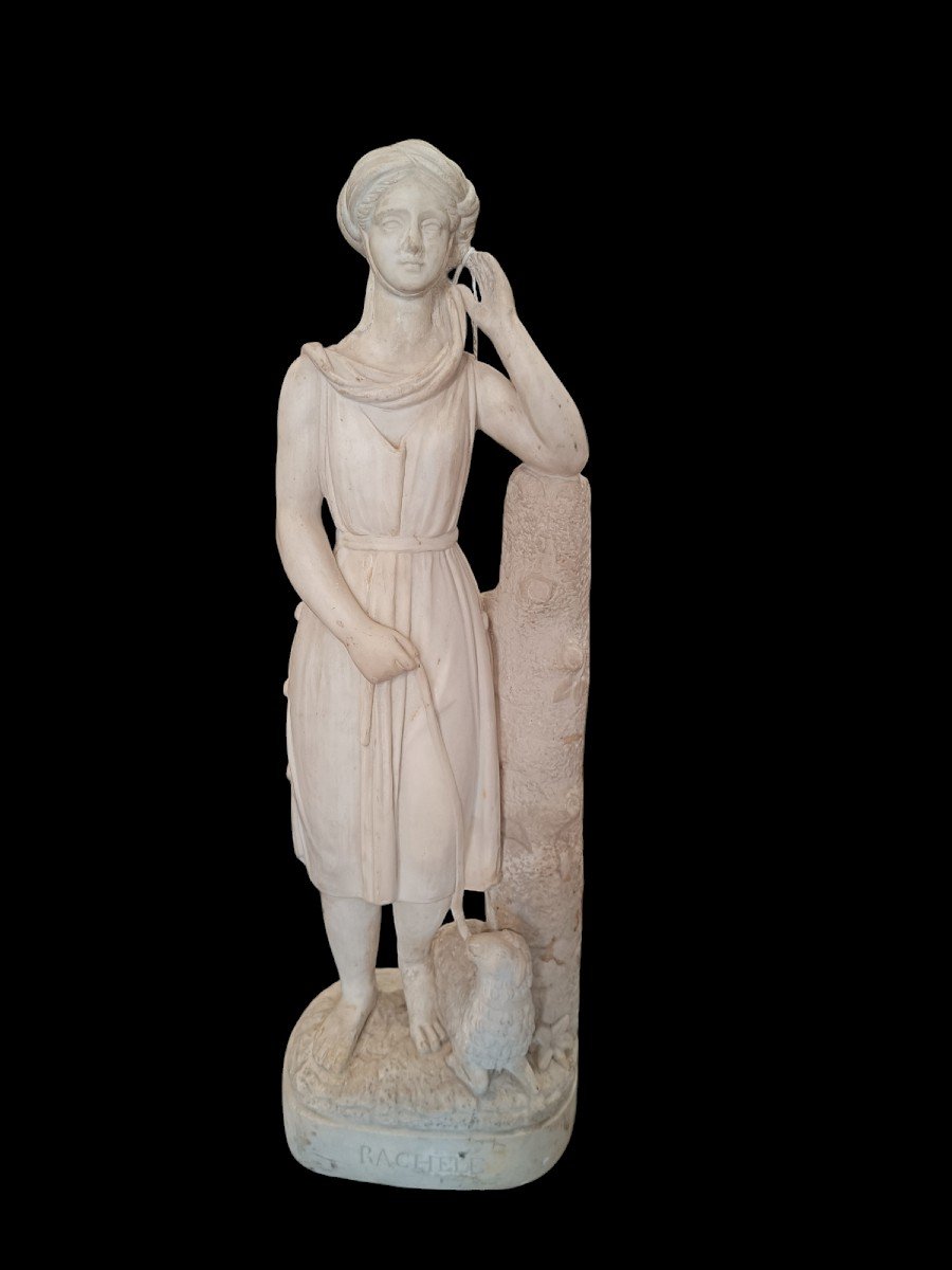 Scultura in marmo bianco raffigurante Rachele.Italia,periodo neoclassico.