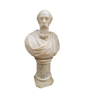 Busto di filosofo  in alabastro. Italia,metà XIX secolo.