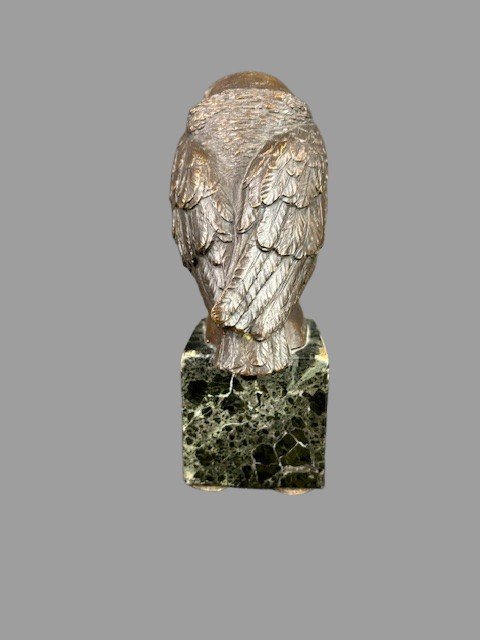 Scultura in bronzo raffigurante un gufo su base in marmo firmata Sirio Tofanari-photo-3