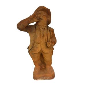 scultura in terracotta raffigurante uno sniffatore di tabacco