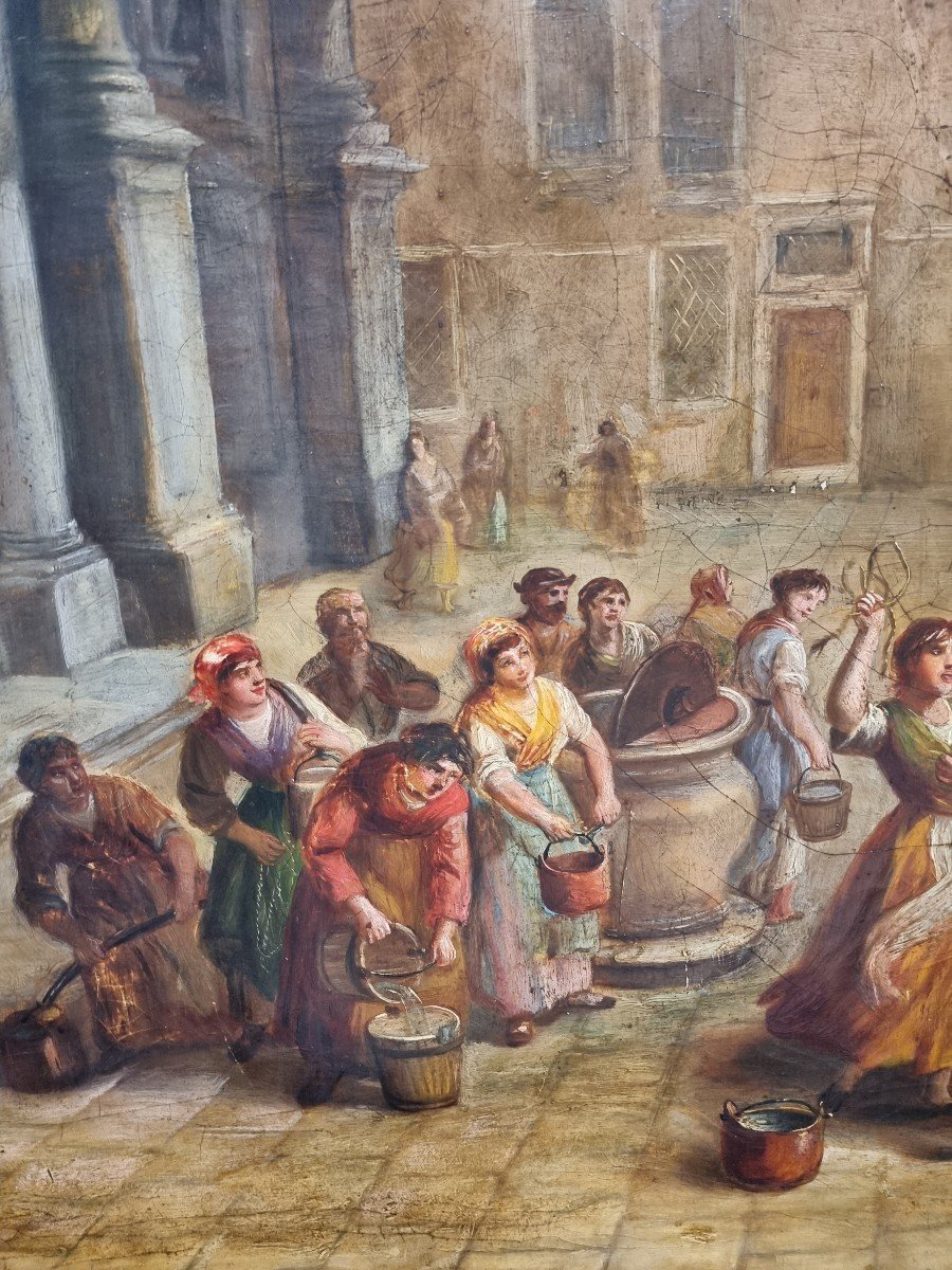 Dipinto firmato Giacomelli, 1888 – Scena di vita veneziana a San Stae-photo-2