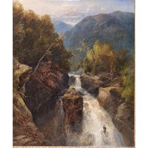 Paesaggio con cascata firmato James Burrell Smith