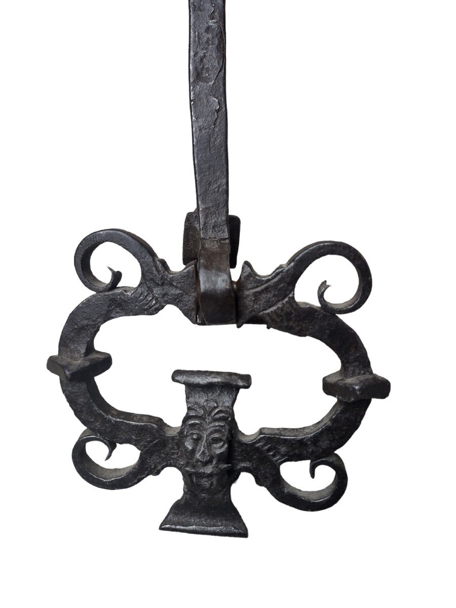 Grande battiporta antropomorfo in ferro forgiato XVII secolo-photo-3