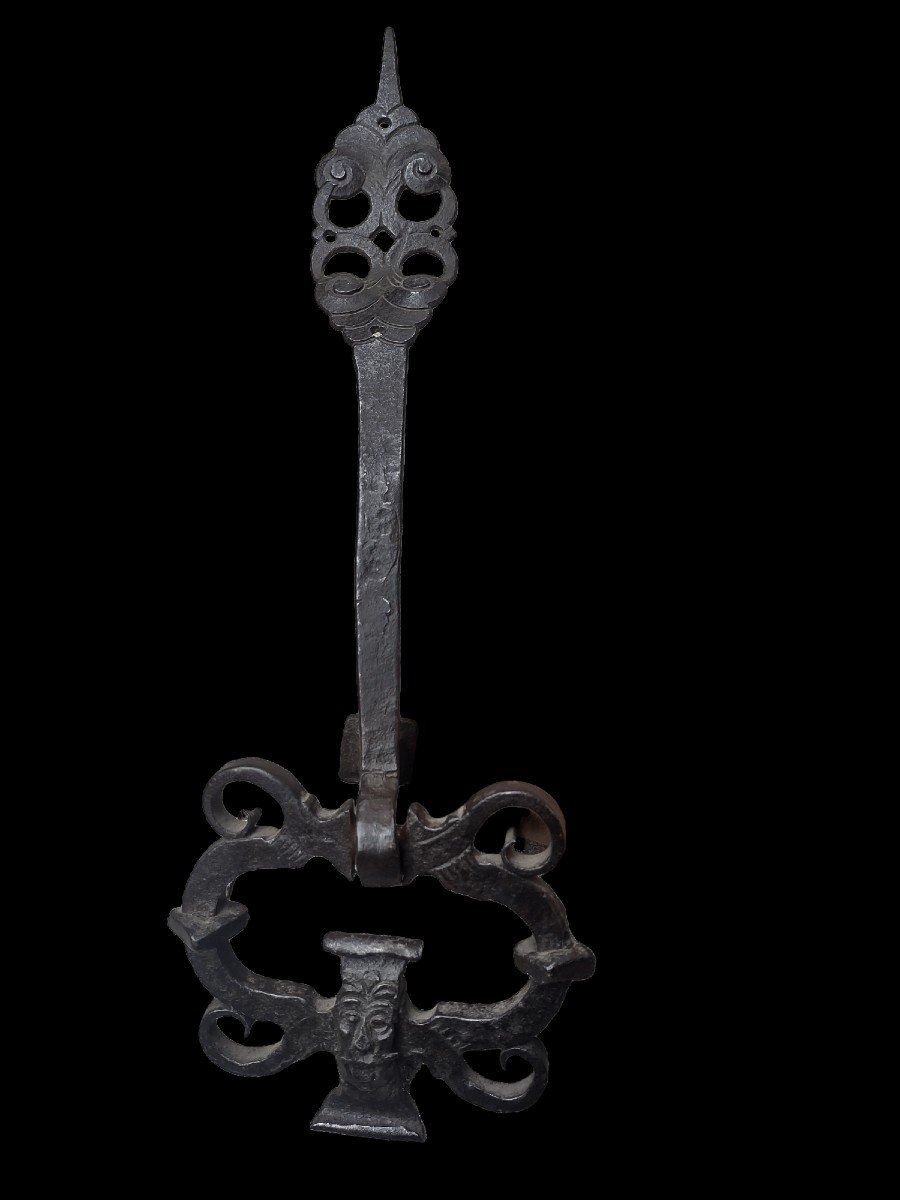 Grande battiporta antropomorfo in ferro forgiato XVII secolo-photo-4