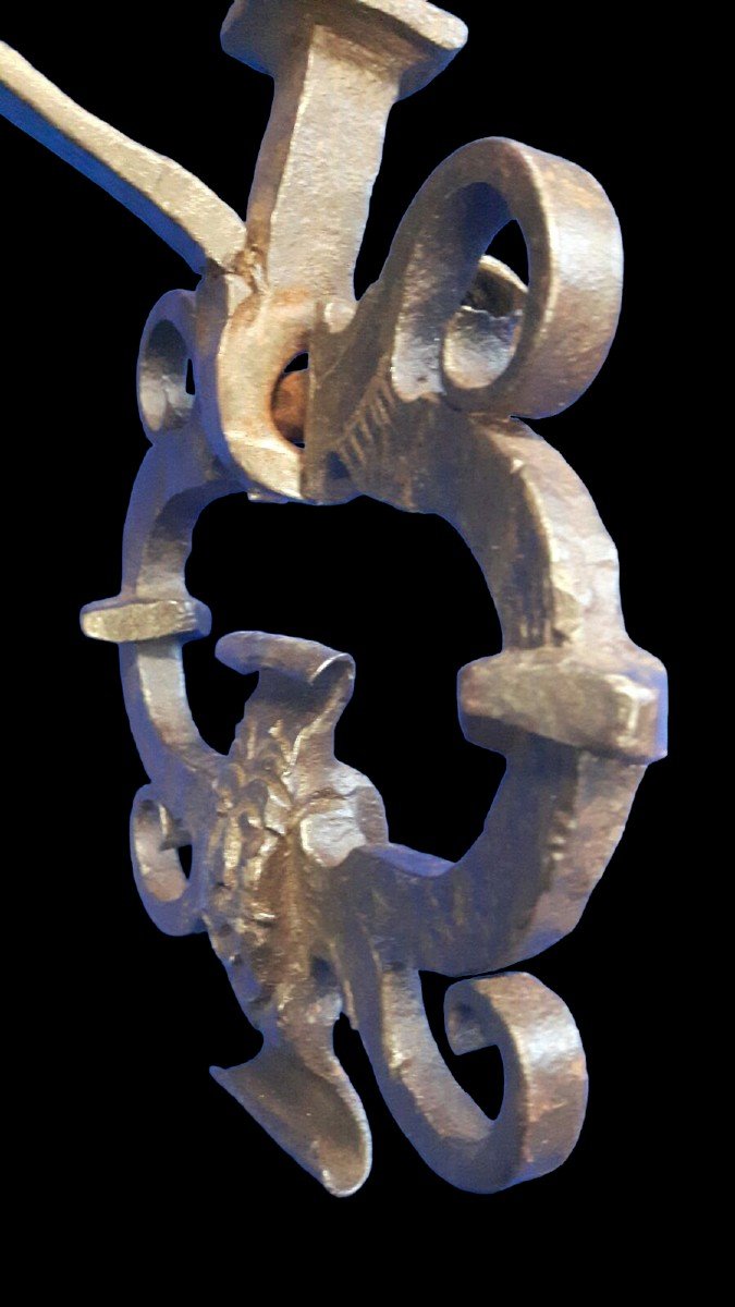 Grande battiporta antropomorfo in ferro forgiato XVII secolo-photo-2