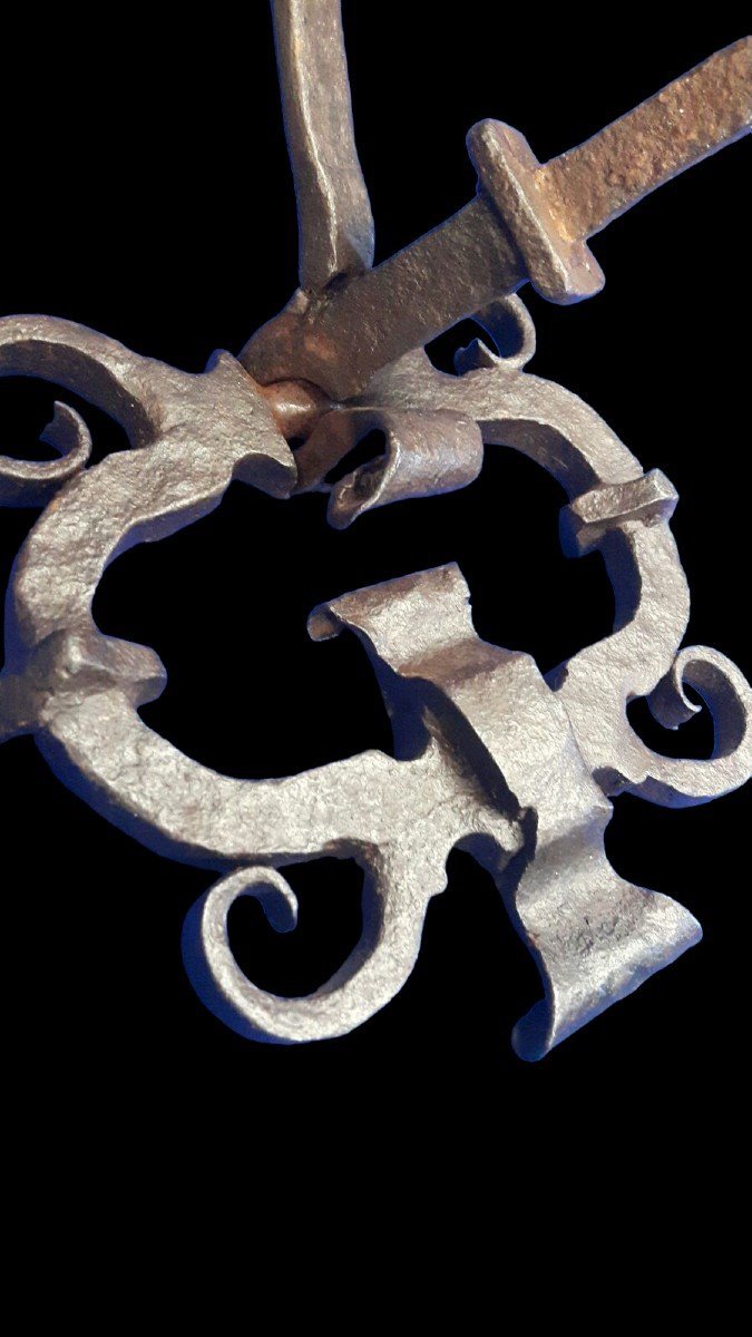 Grande battiporta antropomorfo in ferro forgiato XVII secolo-photo-3