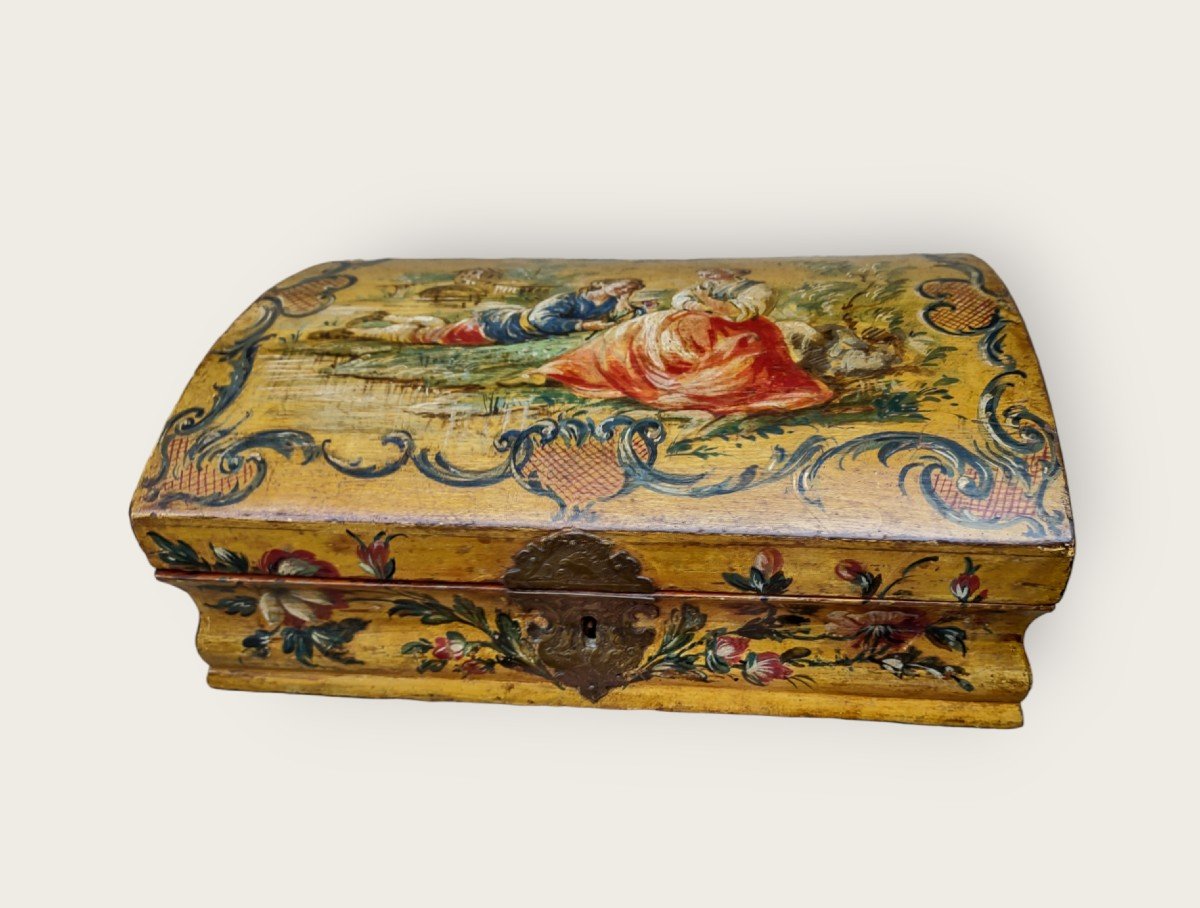Bella scatola veneziana in legno dipinto XVIII secolo -photo-3