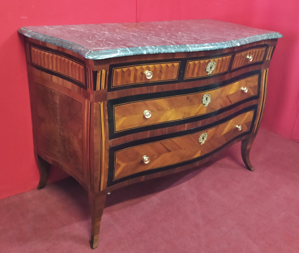 Commode Avec Plateau En Marbre, Plaqué Noyer