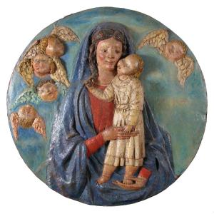 Madonna con Bambino, tondo in terracotta policroma del XX° secolo