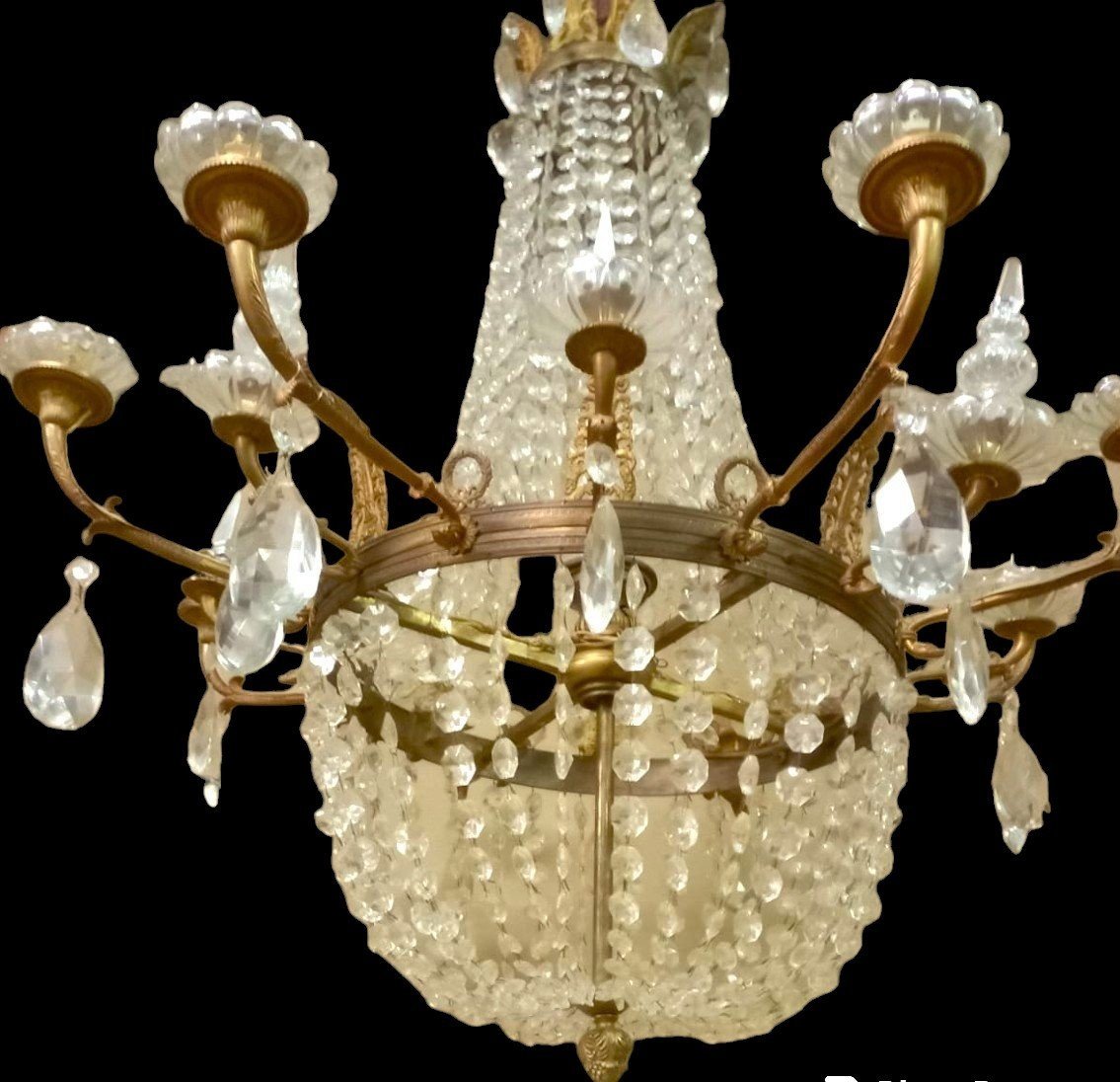 grande lampadario a paniera bronzo e cristallo -photo-2