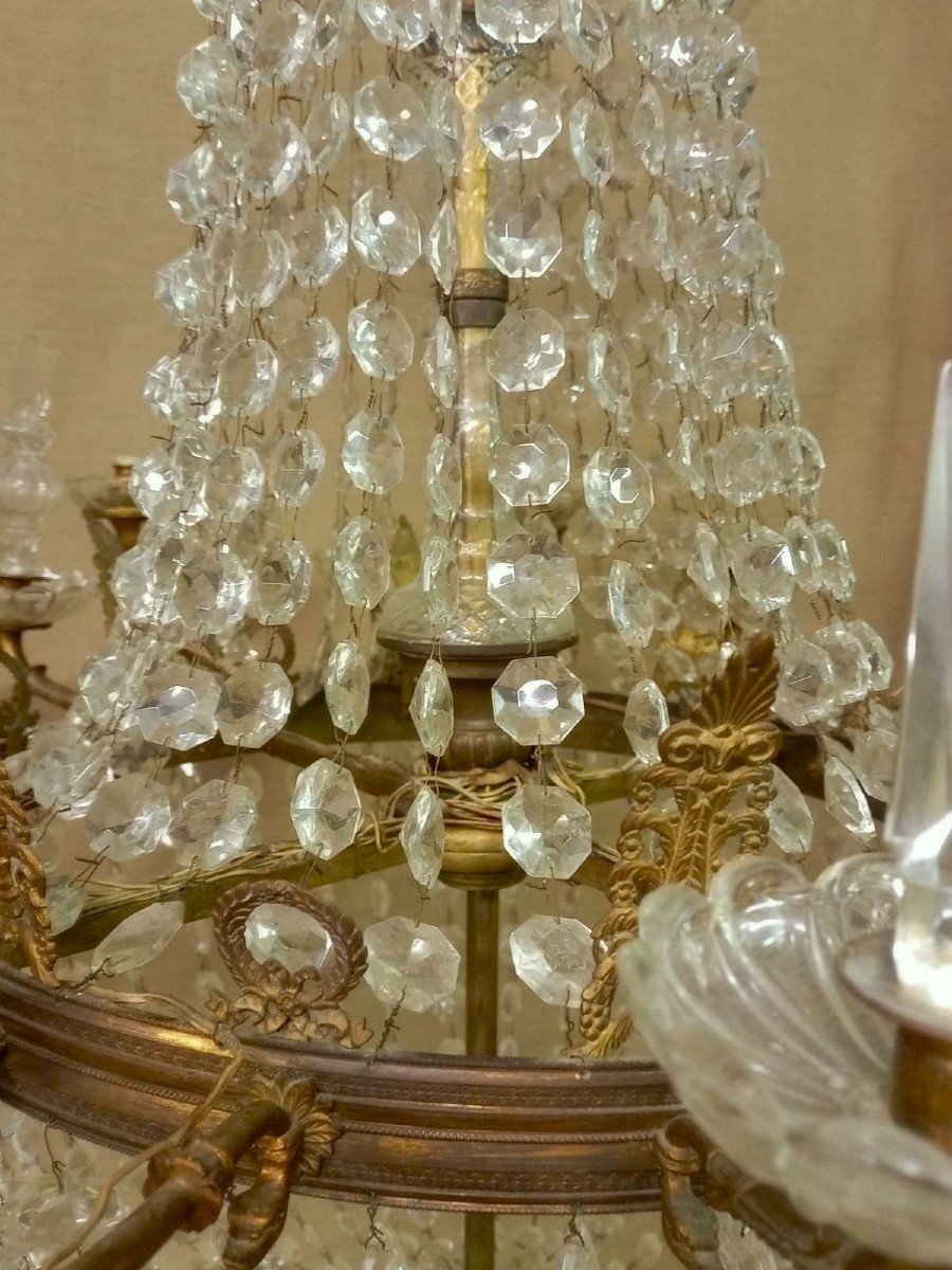 grande lampadario a paniera bronzo e cristallo -photo-3