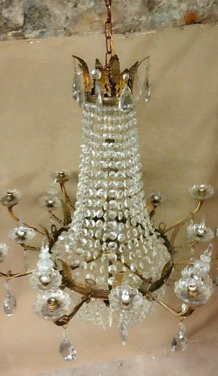 grande lampadario a paniera bronzo e cristallo -photo-8