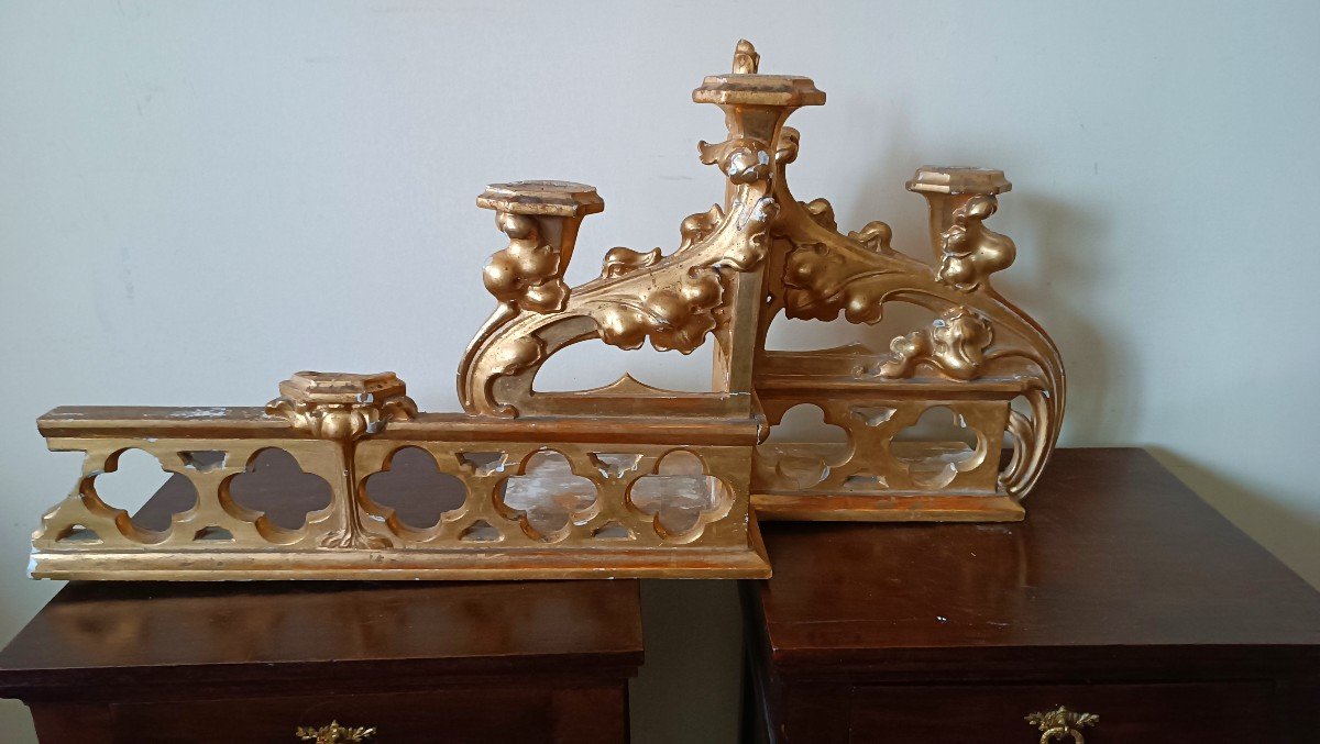 Trittico Candelieri legno dorato da altare neogotici-photo-4