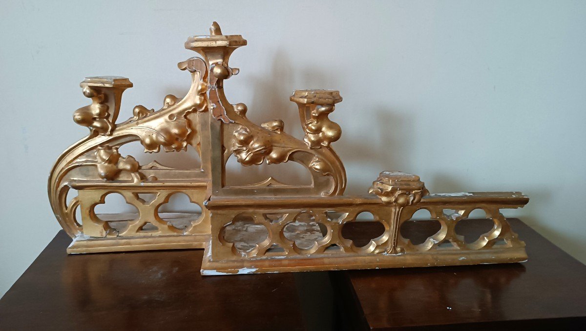 Trittico Candelieri legno dorato da altare neogotici-photo-3