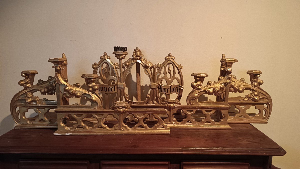 Trittico Candelieri legno dorato da altare neogotici-photo-2