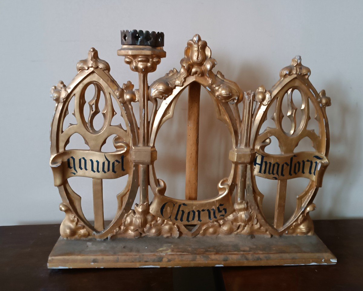 Trittico Candelieri legno dorato da altare neogotici-photo-1