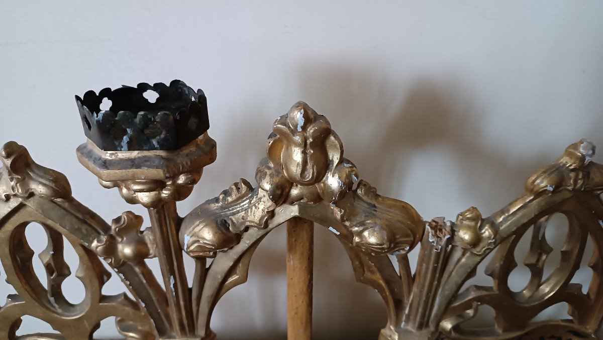 Trittico Candelieri legno dorato da altare neogotici-photo-8