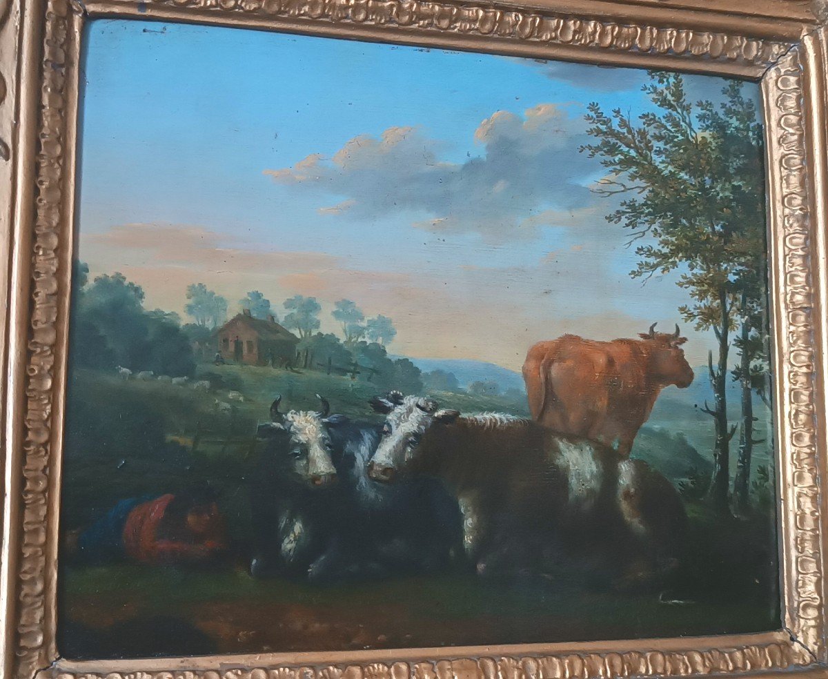 dipinto su tavola paesaggi bucolico XVIII secolo-photo-2