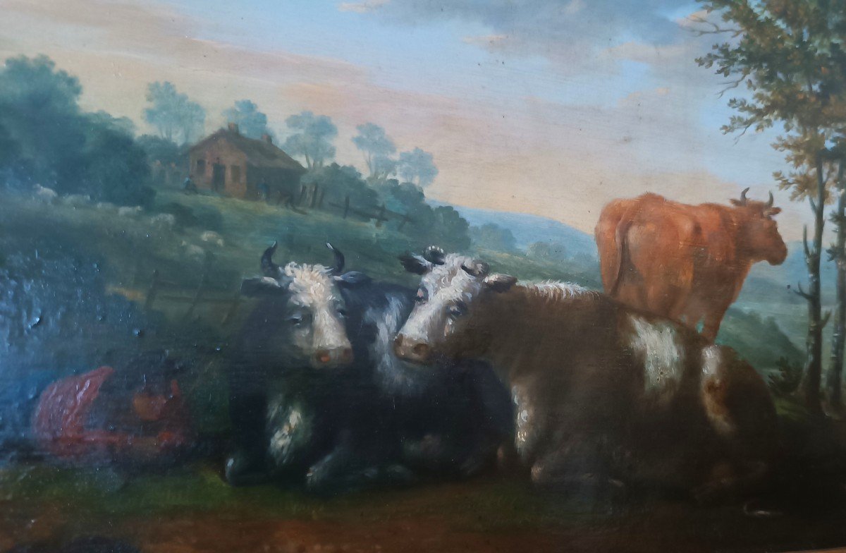 dipinto su tavola paesaggi bucolico XVIII secolo-photo-4