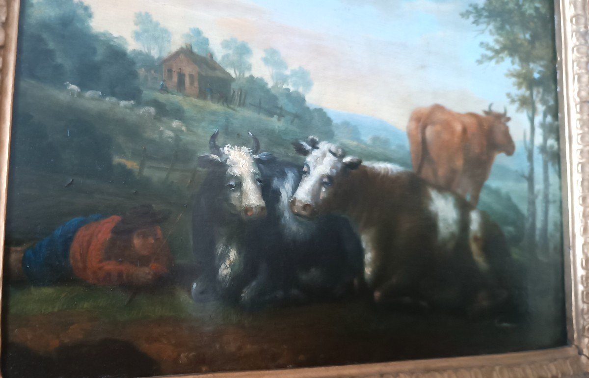 dipinto su tavola paesaggi bucolico XVIII secolo-photo-5