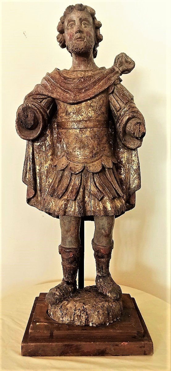 Scultura raffigurante Santo guerriero - Legno policromo e dorato-XVI SECOLO ITALIA-photo-2