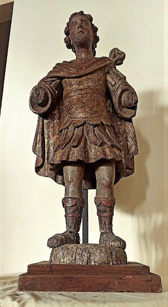 Scultura raffigurante Santo guerriero - Legno policromo e dorato-XVI SECOLO ITALIA