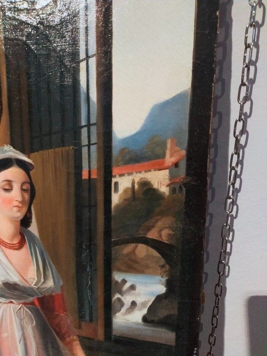 Antico dipinto  800 XIX secolo scuola italiana scena galante  romanticismo-photo-1