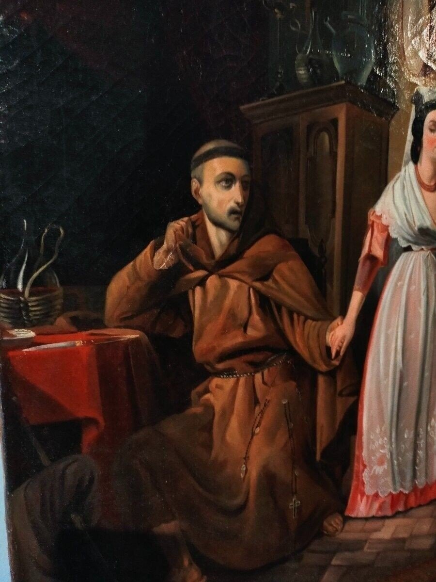 Antico dipinto  800 XIX secolo scuola italiana scena galante  romanticismo-photo-2