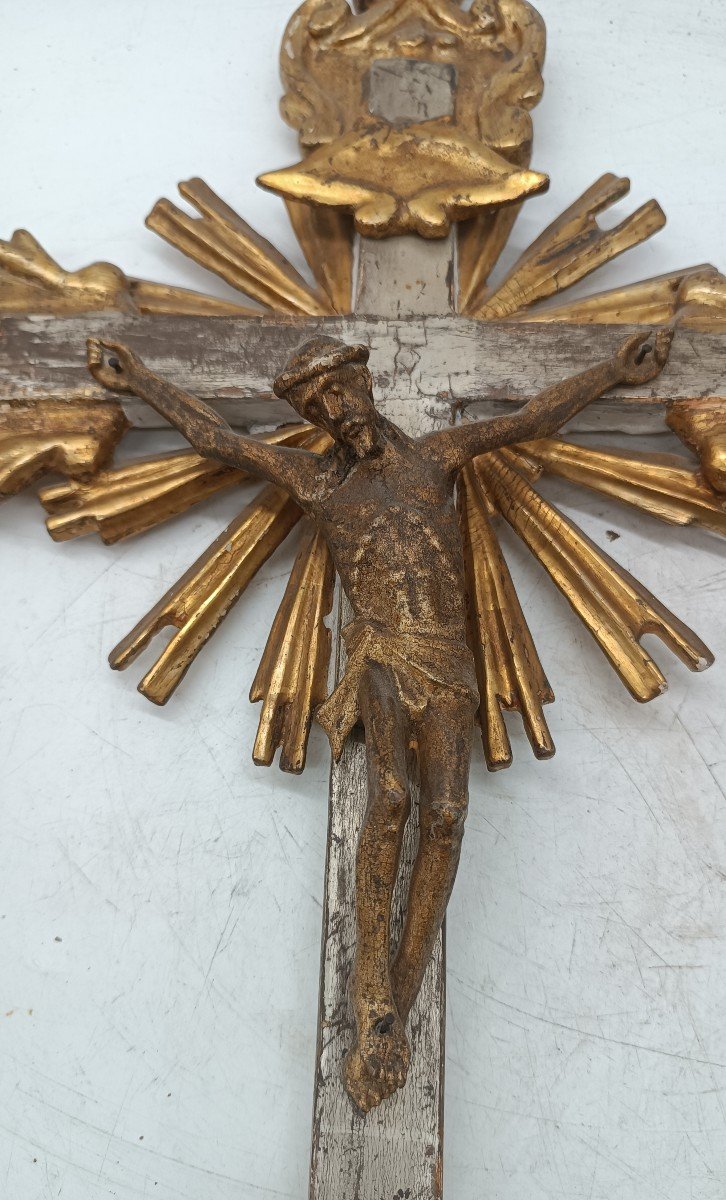 Cristo con croce legno dorato e laccato XVIII secolo-photo-4