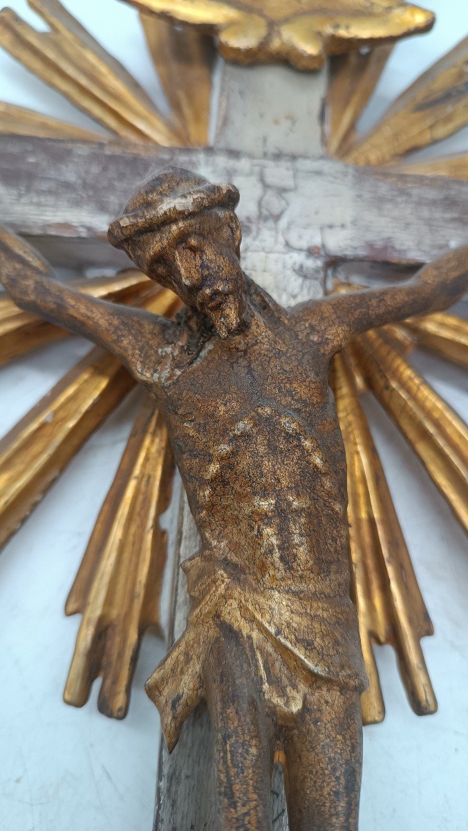 Cristo con croce legno dorato e laccato XVIII secolo-photo-1