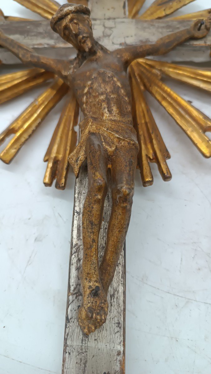 Cristo con croce legno dorato e laccato XVIII secolo-photo-2