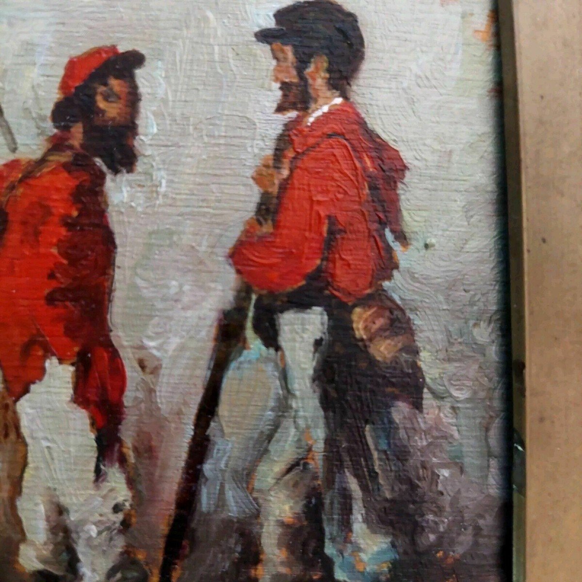 Dipinto olio su tavoletta raffigurante soldati garibaldini primi 900 Italia-photo-4
