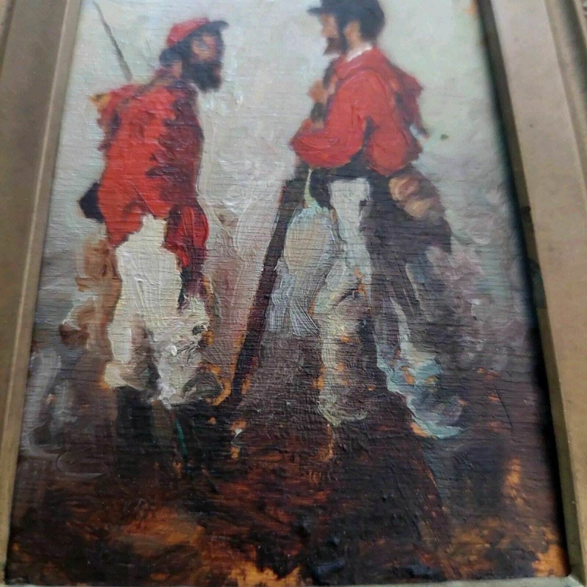 Dipinto olio su tavoletta raffigurante soldati garibaldini primi 900 Italia-photo-1