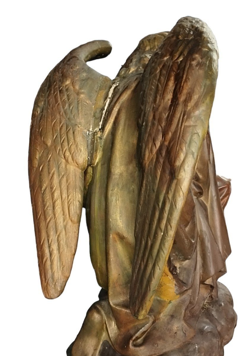 Coppia grandi angeli  XIX secolo stucco e rame h.100 cm-photo-3