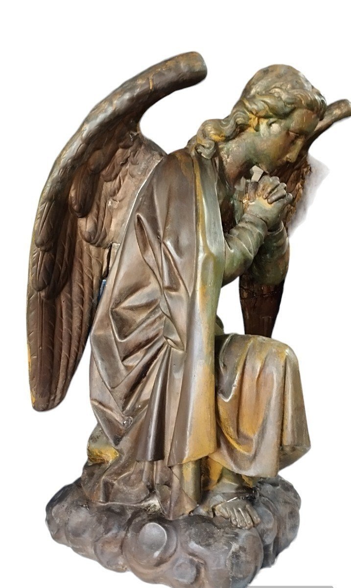 Coppia grandi angeli  XIX secolo stucco e rame h.100 cm-photo-4