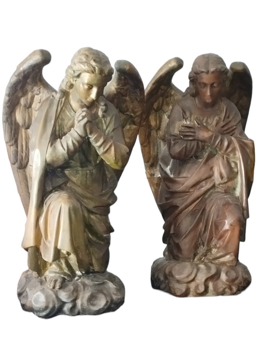 Coppia grandi angeli  XIX secolo stucco e rame h.100 cm