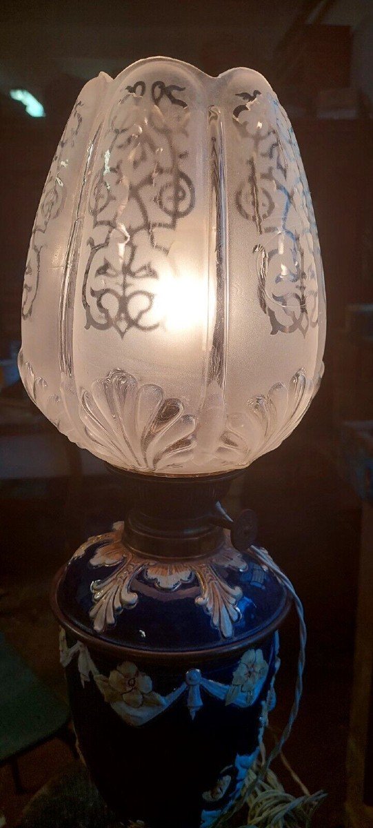 Bellissima Lampada Da Tavolo Funzionte in bronzo Ceramica Vetro Liberty-photo-4