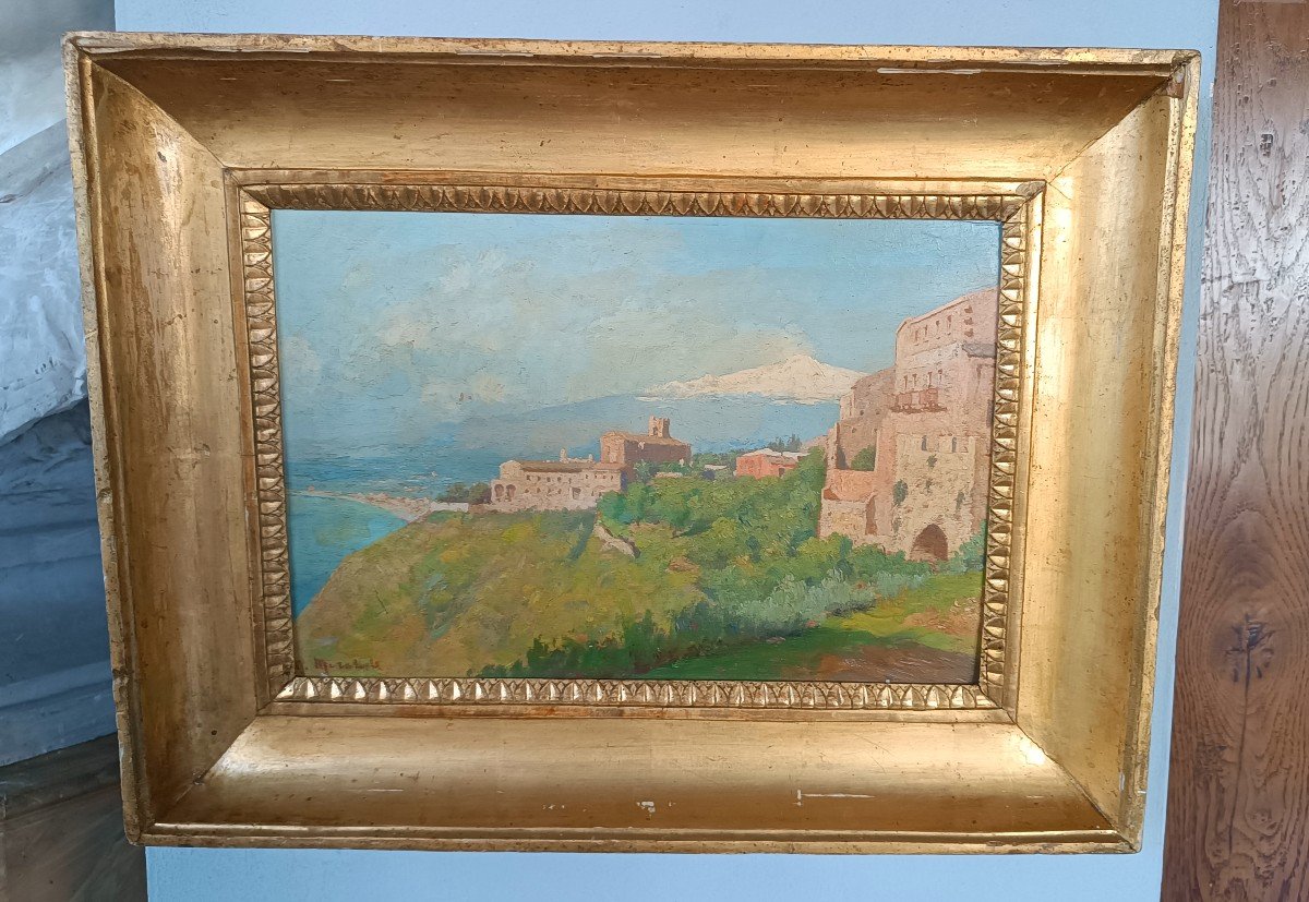 Dipinto olio su tavola - sicilia -etna- Mario Mirabella (Palermo 1870-1931 )